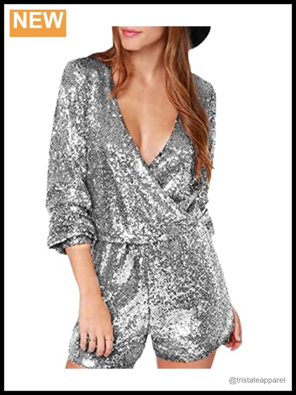 Sequin V Neck Long Sleeve Romper Party Clubwear Jumpsuit